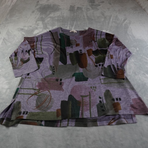 Jess & Jane Abstract Artsy Tunic Top Womens L Purple Slinky Knit USA Lagenlook - Picture 3 of 11